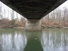 Underside structure view of Potter's Covered Bridge over White River in Noblesville, Indiana