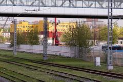 View of the yellow Vitte College building from MCC ZIL station platform in Moscow