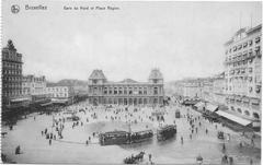 Vintage postcard showing Rogier Square and Brussels North Station