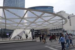 Place Rogier square in Brussels with buildings and a tram