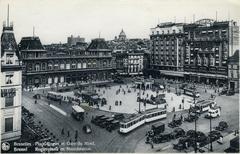 Vintage postcard of Noordstation and Rogierplein in Brussels