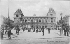 Historical black and white photo of Brussels North railway station in 1907