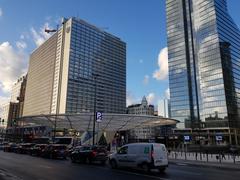 Place Rogier square in Brussels, Belgium with modern buildings and people walking