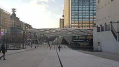 Place Rogier square with modern buildings and tram tracks in Brussels, Belgium