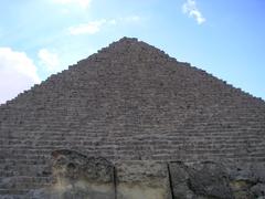 East face view of Mykerinos pyramid from its funerary temple at Giza