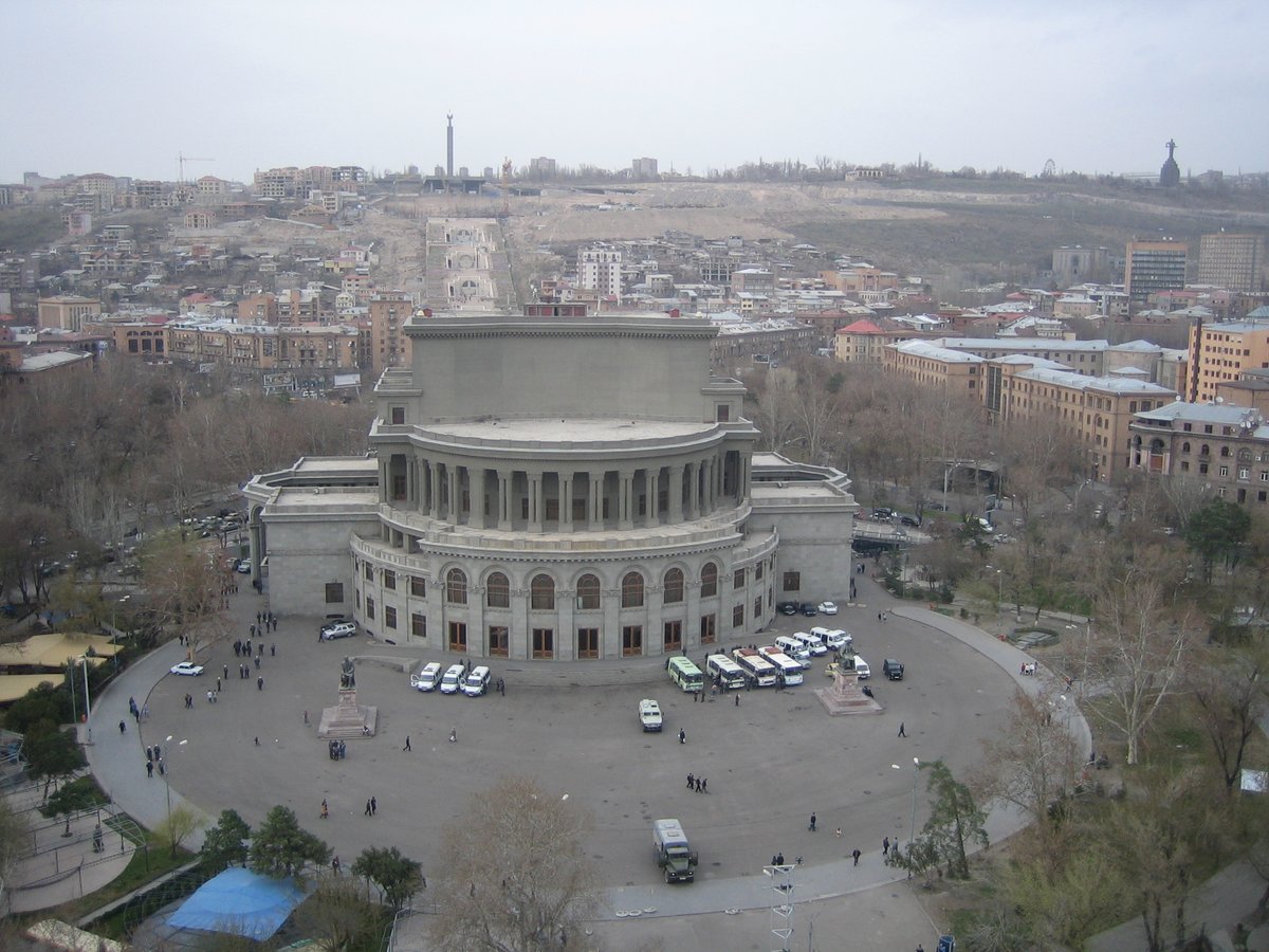 Liberty Square in Yerevan on Easter Sunday 2008 with special forces and riot police presence after Armenian presidential election protests