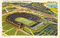 Aerial view of Municipal Stadium in Philadelphia showing the stadium structure and surrounding area