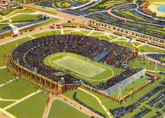 Aerial view of Municipal Stadium in Philadelphia, Pennsylvania showing the sports field and surrounding stands