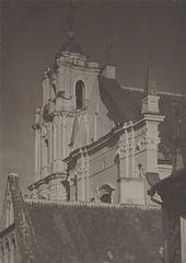 Historic street view in Vilnia showing Rudnickaja street with the Church of All Saints and Carmelite monastery from 1919