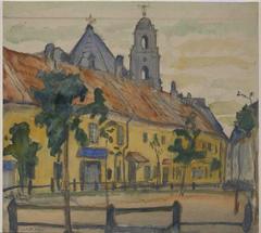 Vilnia street Usich Sviatych with All Saints Church and Carmelites monastery in 1914