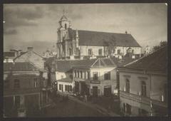 Historic street view of Vilnia (Vilnius) showing Saint Stephen Street near the intersection with Zavalnaja Street
