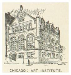 Historical view of Chicago Art Institute in 1891 Illinois map