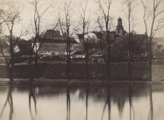 Vilnia cityscape with Misijanerski pond in Zareccha district, historical photo from 1917