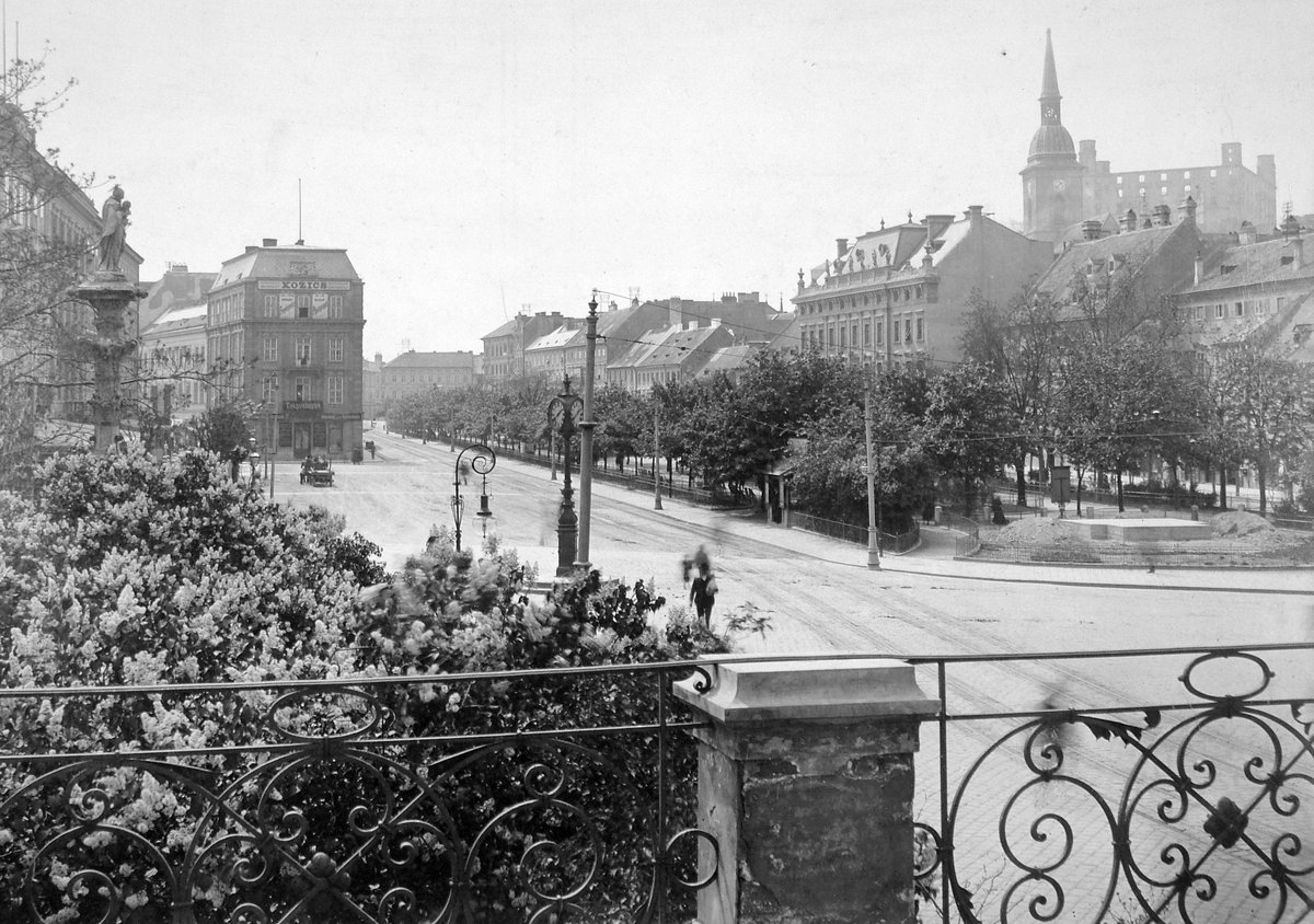 Kossuth Square with distant view of St. Martin Church and the Castle in Hungary