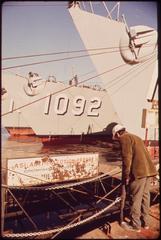 Container ship skimming operations at Avondale Shipyard on the Mississippi River