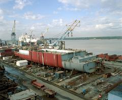 Starboard bow view of Military Sealift Command surveying ship WATERS (T-AGS-45) at 40 percent construction completion
