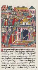 The Funeral of Tsarina Anastasia Romanovna, a 16th-century miniature from the Facial Chronicle