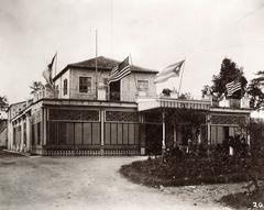 The palace at Quinta de los Molinos, Havana with American and Cuban flags