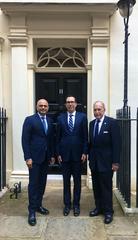 Steven Mnuchin, Larry Kudlow, and Chancellor Sajid Javid at 11 Downing Street discussing Brexit and other critical issues