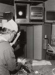 Black and white photo of academic hospital Leiden medical procedure catheter insertion