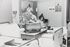 Black and white photo of the children's ward at Academisch Ziekenhuis Leiden with the bone marrow transplant department visible