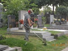Gardener working in Zentralfriedhof, one of the world's largest cemeteries