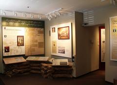 Exhibit panels showcasing images, text, and a map of the eastern United States related to Thaddeus Kosciuszko's military career