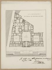 Plan view of the ground floor of Hôtel des Monnaies de Paris, detailed architectural etching