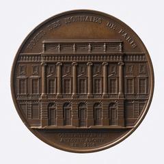 Medal featuring draped bust of Jacques-Denis Antoine and facade of the Hotel des Monnaies de Paris