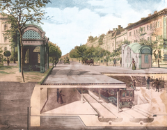 View of Andrássy út intersection in Budapest with M1 Millenium Underground Metro line beneath