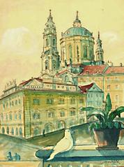 Church of Saint Nicholas in Malá Strana, Prague with ornate green dome and baroque architecture