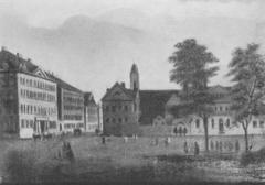 View of Koenigstrasse and Schlossplatz in Stuttgart, oil painting from 1855