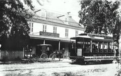 Historic Old Post Office and General Store with vintage trolley car from 1900 in Plymouth Meeting