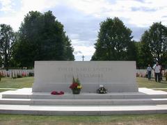 War stone with inscription 'THEIR NAME LIVETH FOR EVERMORE' at Bretteville-sur-Laize Canadian Cemetery