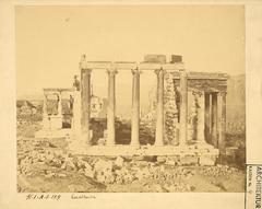 Erechtheion eastern facade showing complex north and south parts with elegant mature Attic Ionic order, damaged by Lord Elgin's agents in 1801