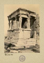 Southeast view of Erechthion Caryatids with fourth figure as a mold replica