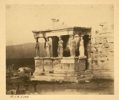 Erechtheion Caryatids Porch showcasing restored Caryatids sculptures after 19th century French restoration