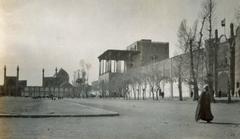 Historic view of Naqsh-i Jahan Square in Isfahan, Iran with Ali Qapu palace and Shah Mosque in the 1930s