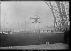 Historic image of apparatus called 'ouistiti' used on the Eiffel Tower in Paris, France for moving up and down smooth ropes, part of early 20th-century difficult access work and experiments