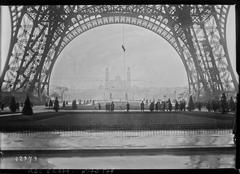 Early 20th century experimental climbing device Ouistiti on the Eiffel Tower in Paris, France