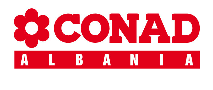 Conad Albania logo with red and yellow colors