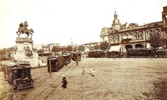 Plaza Italia in Buenos Aires with Giuseppe Garibaldi statue and tramway terminus on Santa Fe avenue