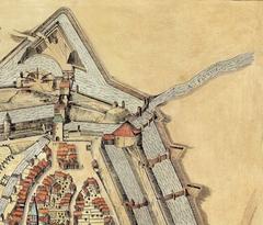 Bird's-eye view illustration of the Zwinger area in Münster, Westphalia, Germany from 1636