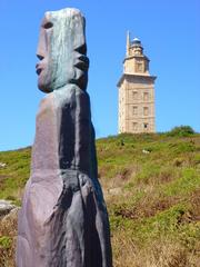 Torre de Hércules lighthouse in A Coruña, Spain at sunset