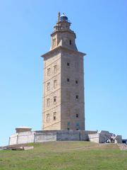 Torre de Hércules lighthouse in A Coruña, Spain at sunset