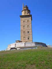 Lighthouse Torre de Hércules in A Coruña during sunset