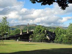 Stirling Bridge viewed from the southern bank of River Forth with Wallace Monument in the background