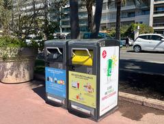 Recycling bins on Promenade de La Croisette in Cannes in April 2023