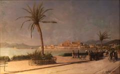 Scenic view of Croisette in Cannes with beach, palm trees, and yachts