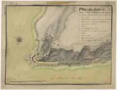 Historical map of Brest fortifications showing high and low batteries at Pointe des Espagnols from 1695
